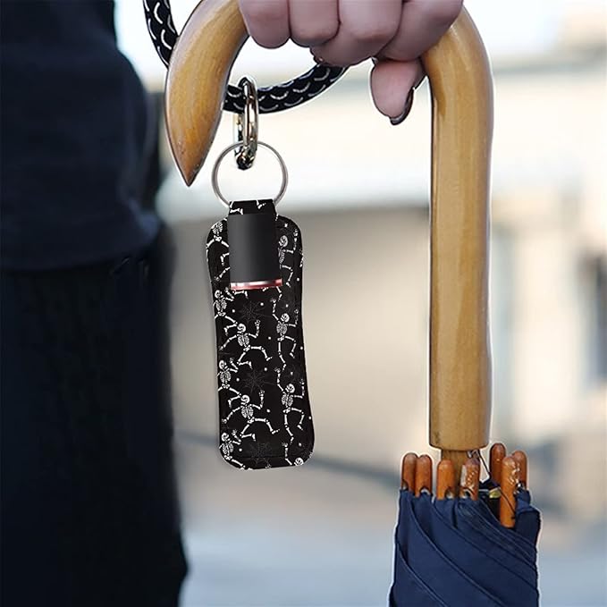 Chapstick Holder Keychain Black Skeleton Funny Hanging