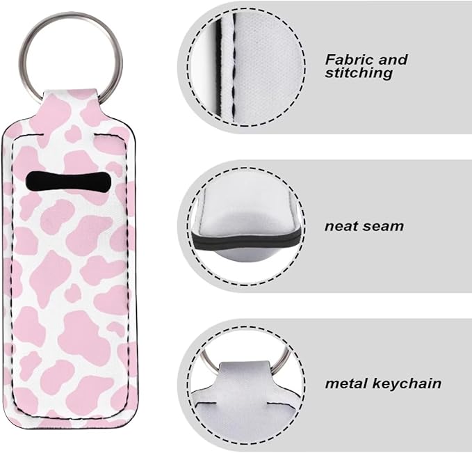 Horeset Pink Cow Spot Lipstick Holder Keychains Ring,