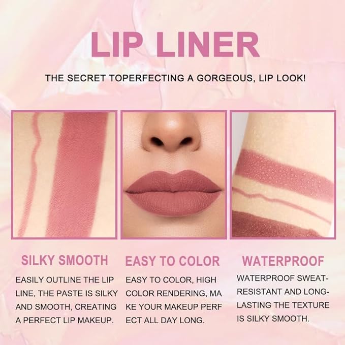 evpct 3Pcs Dusty Antique Rose Lip Liner and Lip