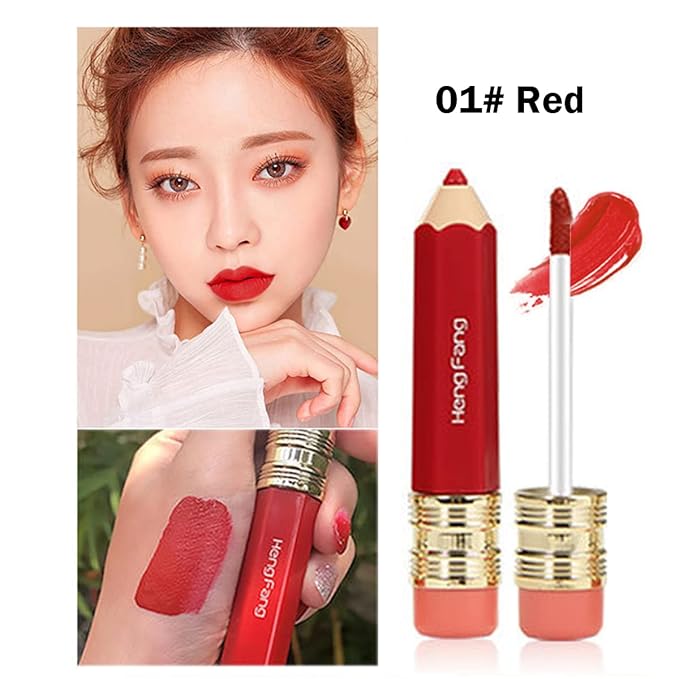 2 Color Pencil Shaped Lip Gloss,Matte Hydrating Liquid Gloss,Matte