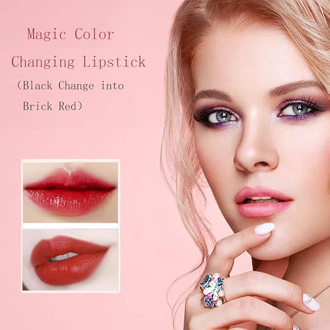 Black Color Changing Lipstick, Magic Color Changing lip balm(Black Change into Brick Red), Natural Moisturizing Lip Balm Labiales Magicos Nutritious Lazy Lipstick For Women (Black)