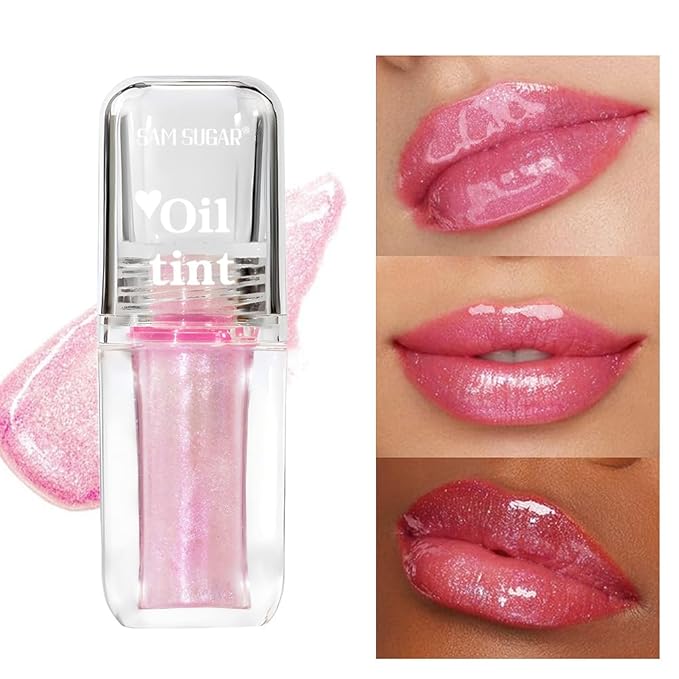 2 Pcs Magic Color Changing Lip Oil, Long Lasting Glitter Shimmer Lip Gloss with Big Brush, Non-sticky and Fresh Texture Lip Glow Oil, Moisturizing Lip Care Makeup (Glitter, 02# + 04#)