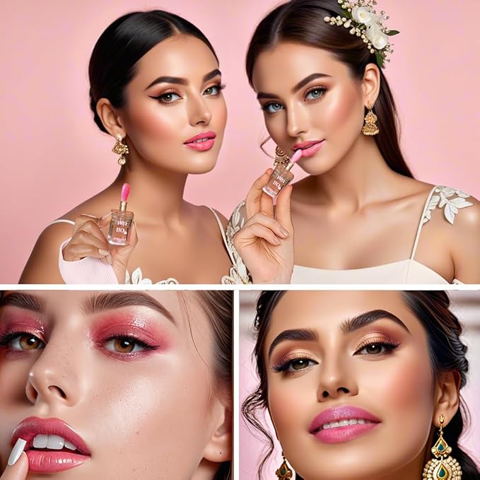 2 Pcs Magic Color Changing Lip Oil, Long Lasting Glitter Shimmer Lip Gloss with Big Brush, Non-sticky and Fresh Texture Lip Glow Oil, Moisturizing Lip Care Makeup (Clear, 01# + 03#)