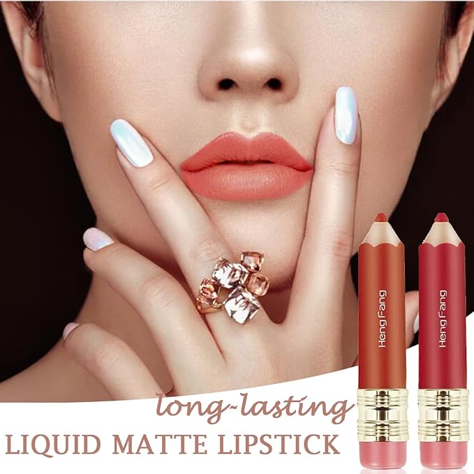 2 Color Pencil Shaped Lip Gloss,Matte Hydrating Liquid Gloss,Matte