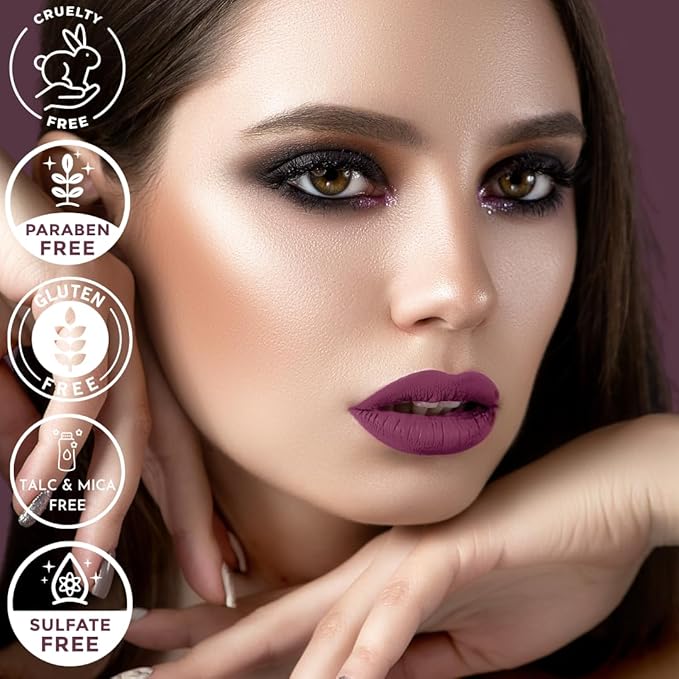 Mynena Dark Purple Long-Lasting Matte Liquid Lipstick Intense Color Smudge-Proof & Waterproof Comfortable Hydrating Shea Butter Vegan & Cruelty-Free | Viola