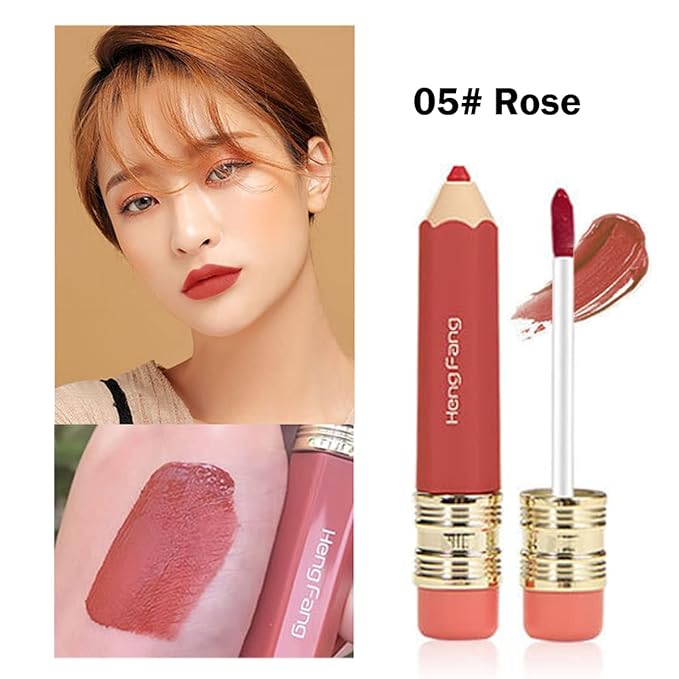 2 Color Pencil Shaped Lip Gloss,Matte Hydrating Liquid Gloss,Matte