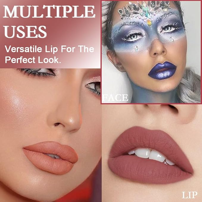evpct 5Pcs Dusty Antique Rose Mauve Nude pink Grey Gray White Matte Liquid Lipstick Lip Stain Sets for Women Matte+Lipstick Long Lasting 24 hr Hours Magic Lipstick 24 Hours original Waterproof Set06