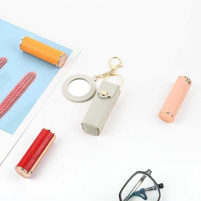 Lipstick Organizer Keychain Chapstick Case with Mirror Organizer