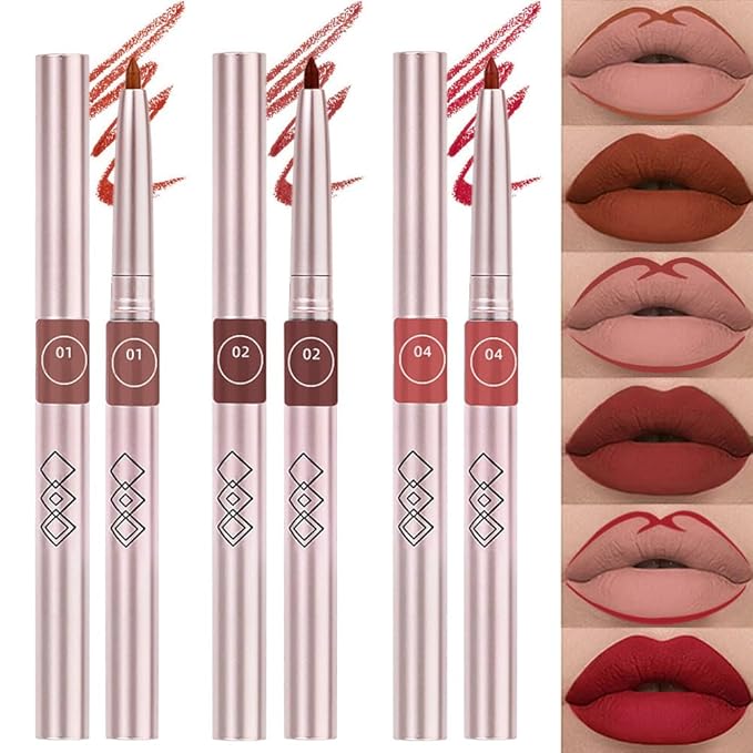 3pcs Matte Red Lip Liner Pencil Cream Retractable Recharge