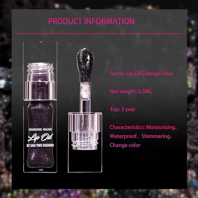 2024 New Magic Black Color Changing Lip Oil,Warm Change Glitter Lip Gloss, Color Changing Lip Oil V2, Color Changing Lip Gloss, Moisturizing Plumping Clear Lips Oil Tinted Lip Plumper Lips Care