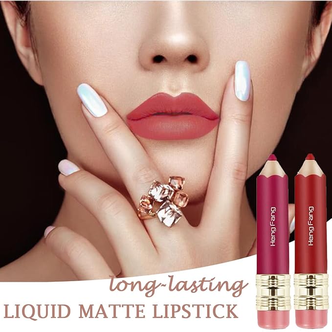 2 Color Pencil Shaped Lip Gloss,Matte Hydrating Liquid Gloss,Matte