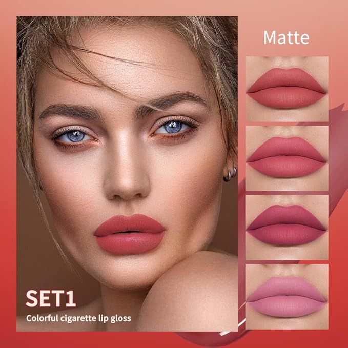 4 Colors Matte Lipstick Set,Waterproof Lip Tint Stain, Long