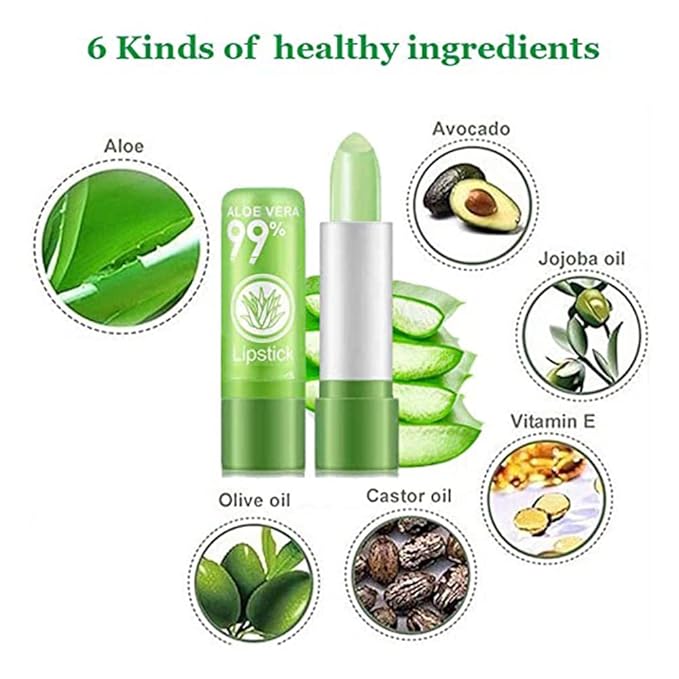 3 Pcs Aloe Vera Color Changing Lipstick,Long Lasting Changing