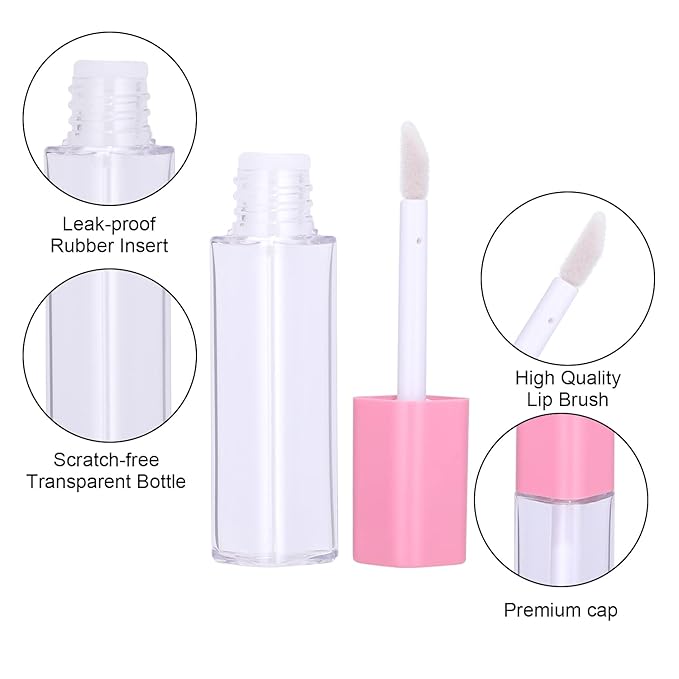 20Pcs Empty Lip Gloss Tubes Cute 5ml Pink Gloss