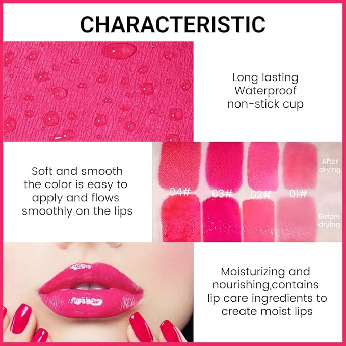 BINGBRUSH 4Pcs Bright Vivid Color Lip Tint With BINGBRUSH