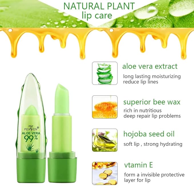 3 Pcs Aloe Vera Color Changing Lipstick,Long Lasting Lip Care Nutritious Plumper Lip Balm Moisturizer Magic Temperature Color Change Lip Gloss Matte Makeup (SET03)
