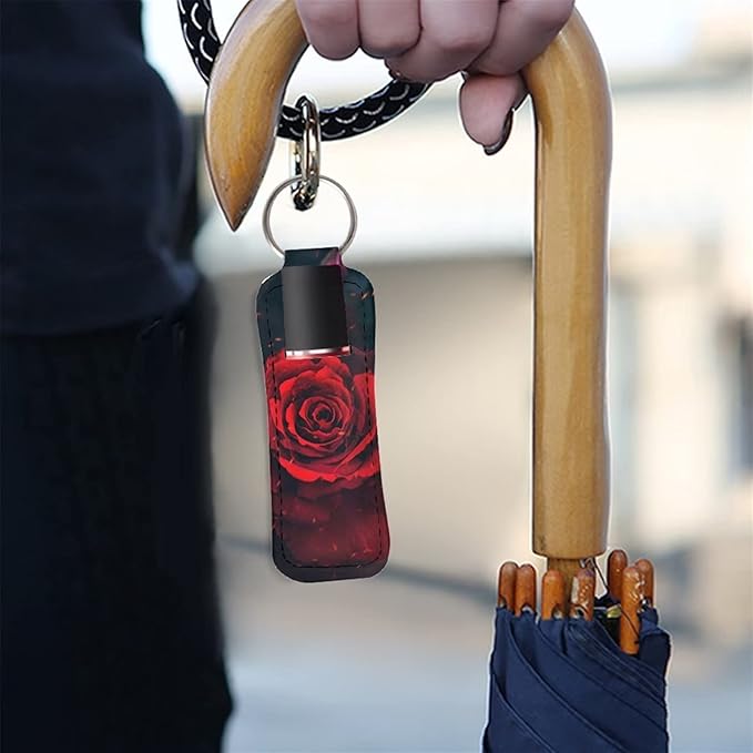 Women Girls Red Rose Print Lipstick Travel