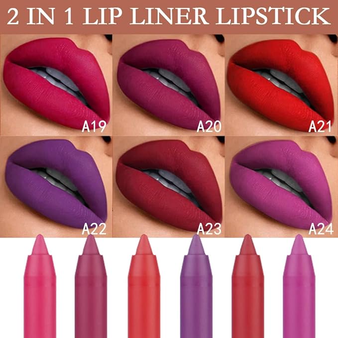 6 pcs Matte Red Lip Liner Pencil Cream Long-Lasting