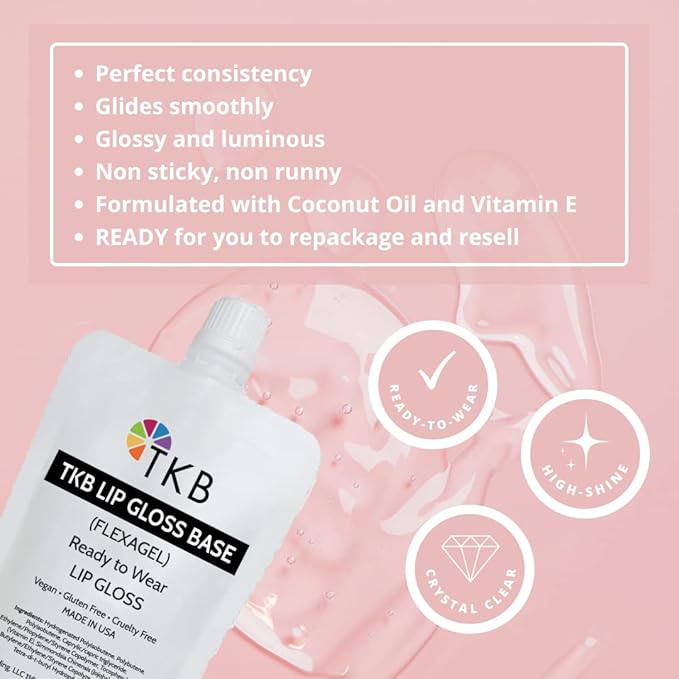 TKB Lip Gloss Base (Flexagel ME)| Clear Lip Gloss Base for DIY Lip Gloss| Ready-to-Wear| Moisturizing, High Shine, Crystal Clear, Vegan, Gluten and Cruelty free| Made in USA (12lb (5.5kg))