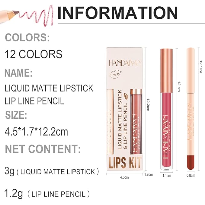 Matte Lip Liner Pen and Velvet Lipstick Set, Long