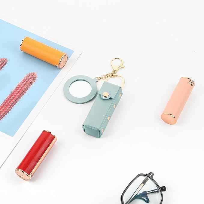 Lipstick Organizer Keychain Chapstick Case with Mirror Organizer