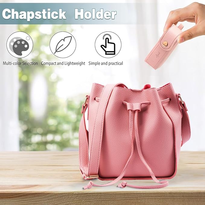 2 pcs Lipstick Cases Keychain Chapstick Case Holder Lip Balm Sleeves Pouch with Mirror Heart Shaped, Portable Leather Lip Gloss Mini Bags Stocking Stuffers (pink+turquoise)