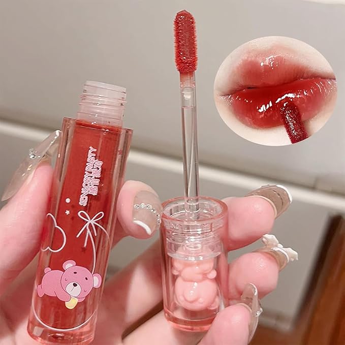 4Pcs Bear Lip Glaze Hydrating Jelly Lip Gloss,Jelly Glaze