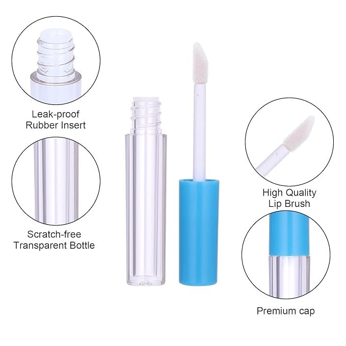 10Pcs Empty Lip Gloss Tubes Cute 1ml Blue Gloss