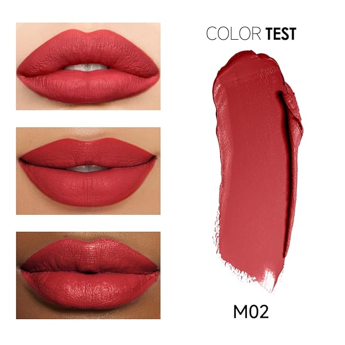 Matte Lipstick Hydrating Lip Color Makeup, Highly Pigmented Lipstick with Moisturizing Formula, Lightweight, Smooth, M02