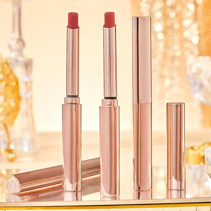 2Pcs Wine Red Orange Nude Lipstick Matte Sets,Velvet Orange