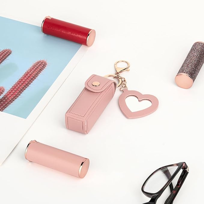 Lipstick Organizer Keychain Chapstick Case with Mirror Organizer