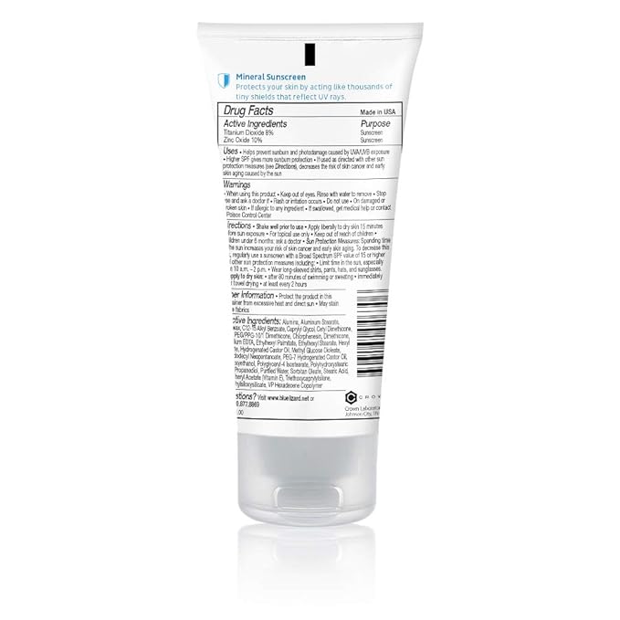 Blue Lizard SENSITIVE Mineral Sunscreen with Zinc Oxide, SPF 50+, Water Resistant, UVA/UVB Protection with Smart Cap Technology - Fragrance Free, 3 oz. Tube