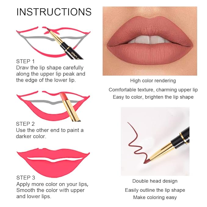 evpct 6Pcs Lip Liner and Lipstick Combo Set, Lip