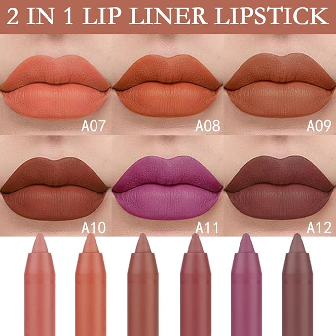 6 pcs Matte Red Lip Liner Pencil Cream Long-Lasting