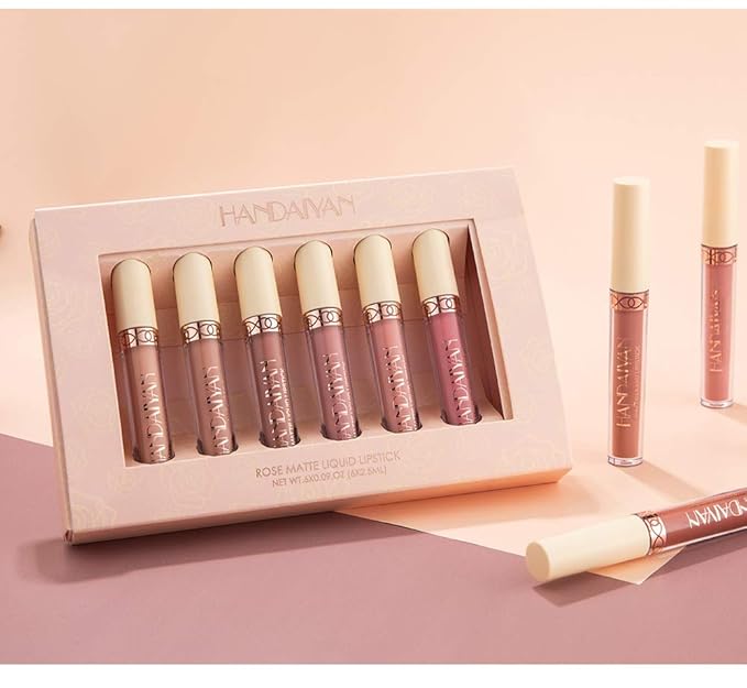 Matte Liquid Lipstick Sets, 6 Nude Colors Non-stick Gloss,