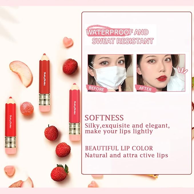 2 Color Pencil Shaped Lip Gloss,Matte Hydrating Liquid Gloss,Matte