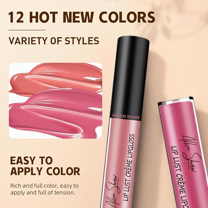12 Color Cream Lip Gloss, Sexy Women Lipstick,