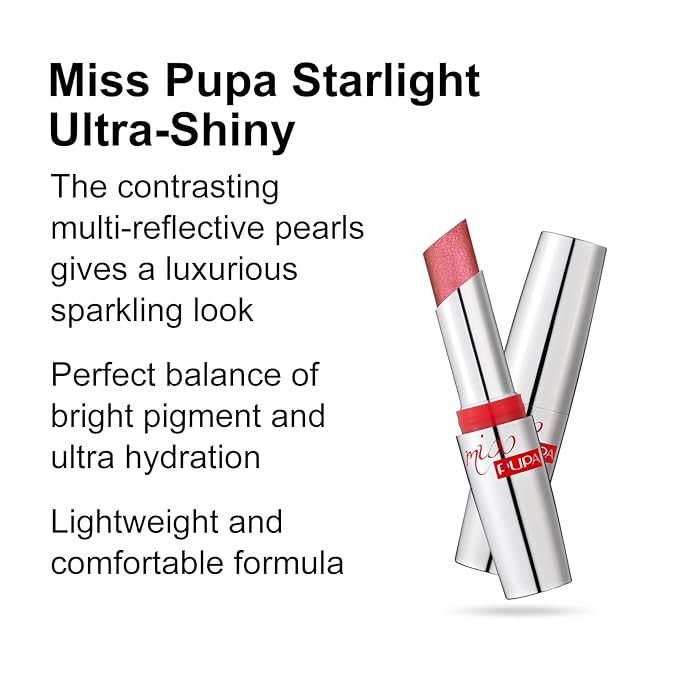 Pupa Milano Miss Milano Starlight Ultra-Shiny Lipstick - Semi-Transparent Color And Micro Pearls - Balmy Texture - Extraordinary Radiance - Blends Gently On Lips - 701 Sweet Kate - 0.88 Oz