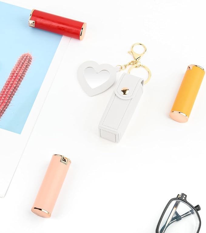 Lipstick Organizer Keychain Chapstick Case with Mirror Organizer