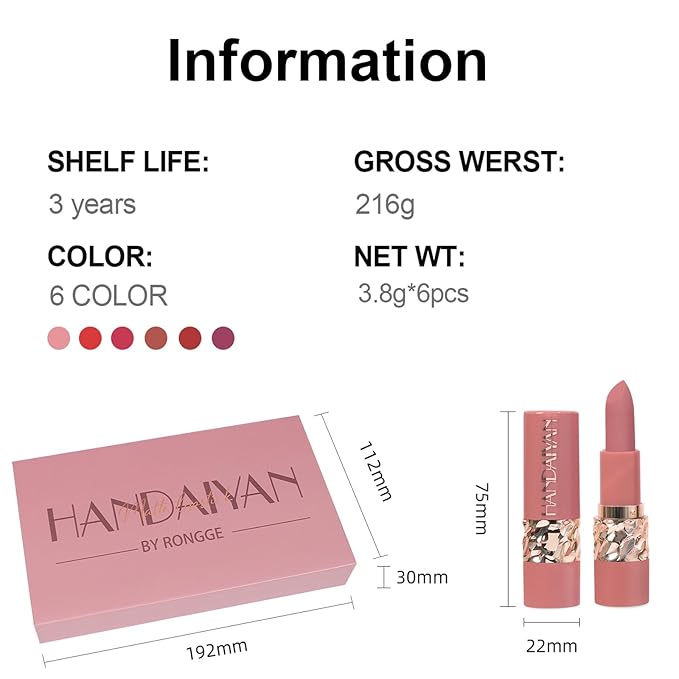 6 Colors Nude Lipstick, Matte Velvet Smooth Solid Long