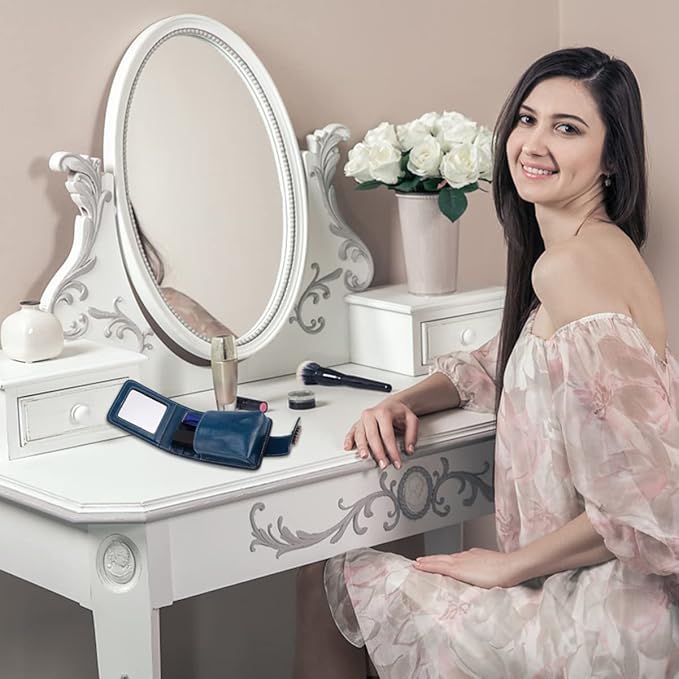 VALICLUD Makeup Bag with Mirror Hand Held Mirror Bag