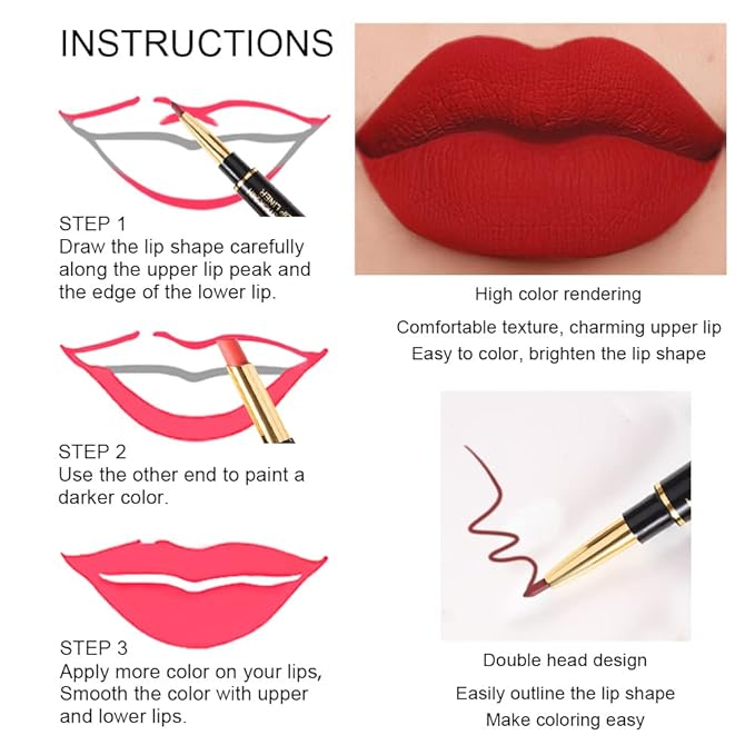 evpct 6Pcs Red Lip Liner and Lipstick Lip
