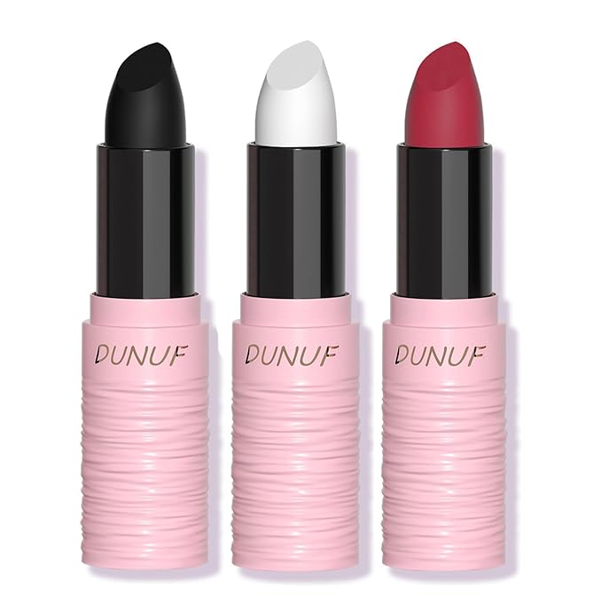 Halloween Black White Red Matte Lipstick Set, Black Goth