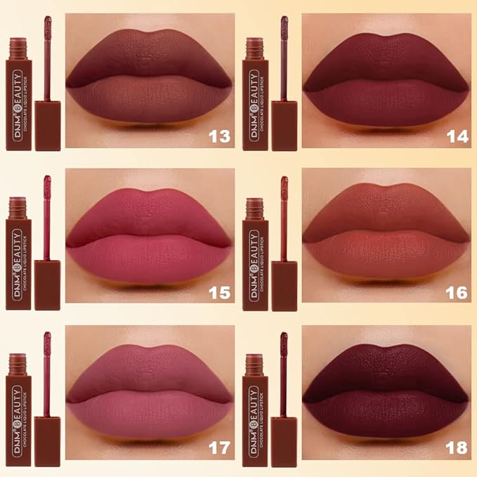 6Pcs Chocolate Matte Liquid Lipstick Lip Gloss Stain Gloss