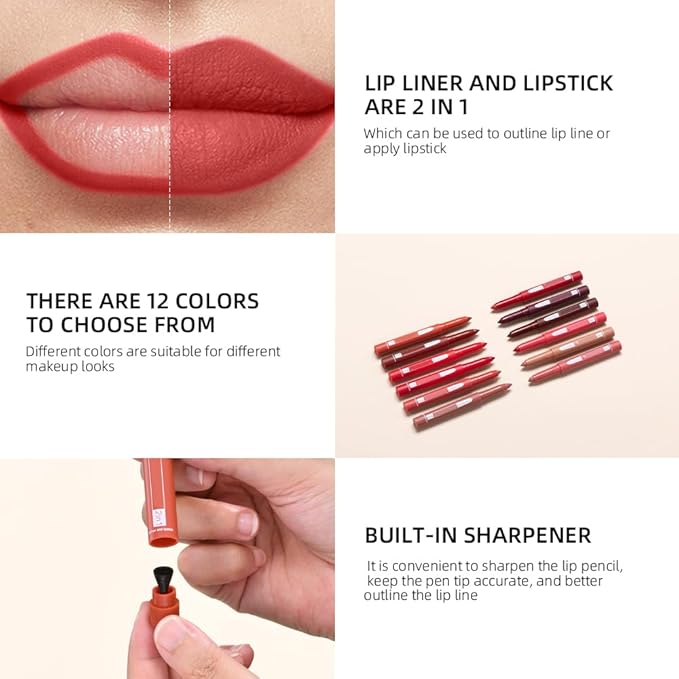 2-in-1 Lip Crayon, lip liner, Lip Liner Pencil, Slim Lip Pencil, Beauty Lip Gloss, Super Professional Tip Matte Lipstick (#5)