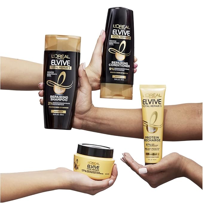 L'Oreal Paris Hair Care Elvive Total Repair 5 Damage Erasing Balm, Conditioning Hair Mask for Damaged Hair, with Almond and Protein, 8.5 fl; oz, (Pack of 2)