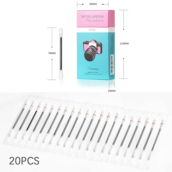 Tattoo Lipstick, 20 Pcs Tattoo Lipstick cotton swab,