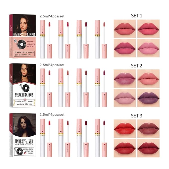 4 Colors Matte Lipstick Set,Waterproof Lip Tint Stain, Long