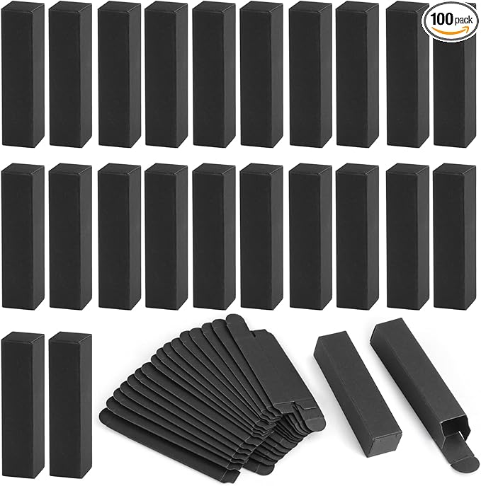Cositina 100 Pack 0.78 * 0.78 * 3.34 inch Kraft Paper Lipstick Box Rectangle Lip Balm Kraft Boxes Essence Oil Bottle Packaging Organzier for Makeup Sample Tube Storage DIY Gifts - Black