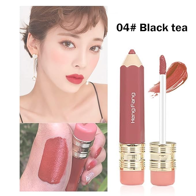 2 Color Pencil Shaped Lip Gloss,Matte Hydrating Liquid Gloss,Matte